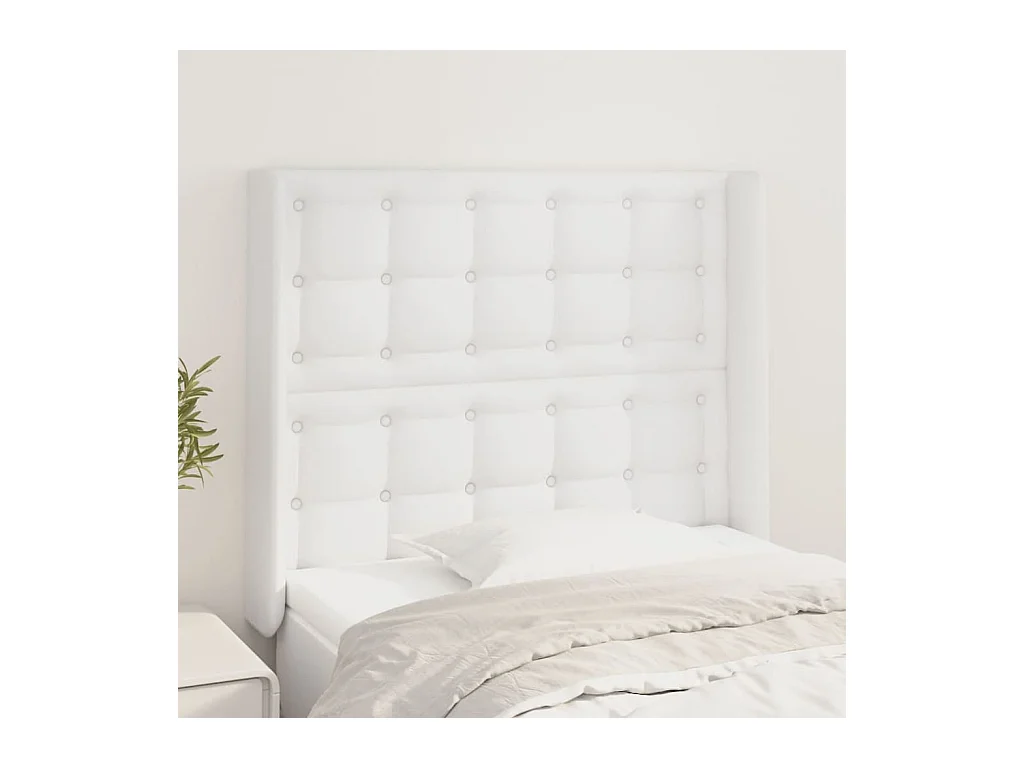 Tête de Lit | Panneau de tête pour lit Moderne avec oreilles Blanc 93x16x118/128 cm Similicuir