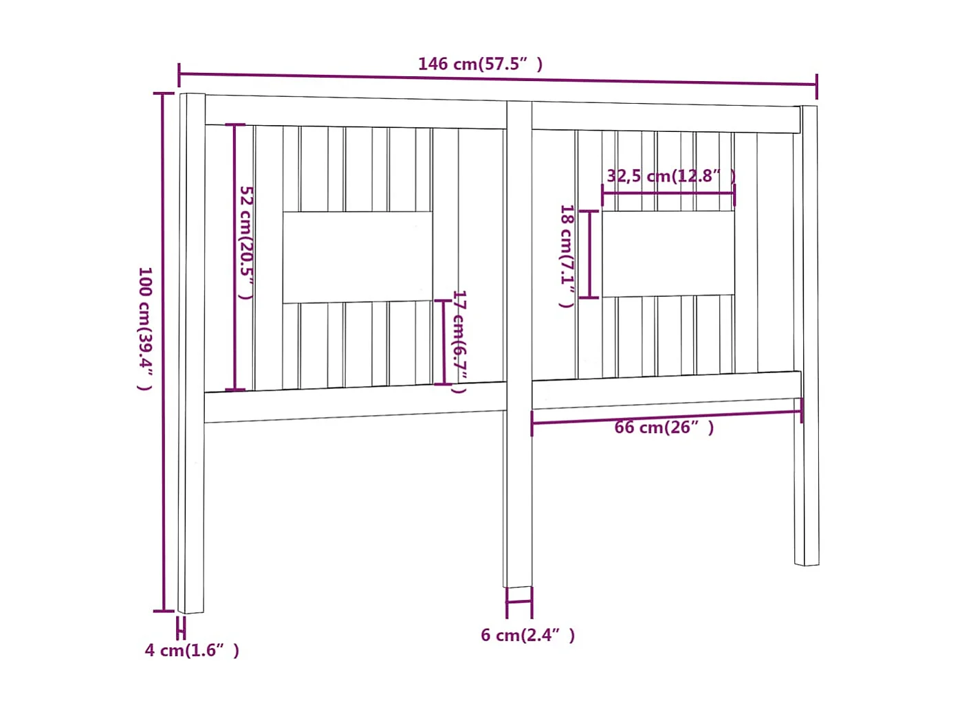 Hoofdbord | Hoofdeinde 146x4x100 cm massief grenenhout wit