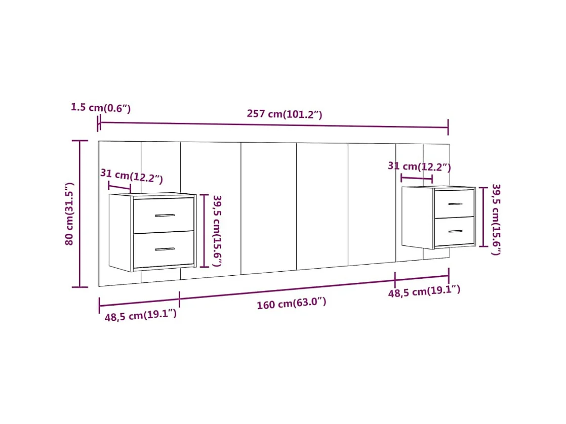 Mueble cabecero | Cabezal de cama | Cabecero de cama y mesitas madera contrachapada roble ahumado