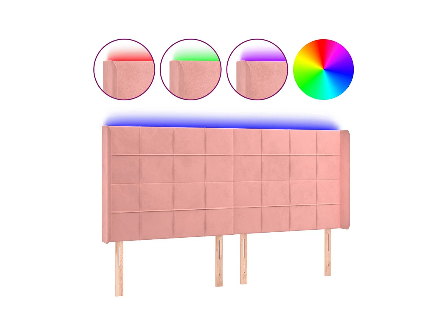 Tête de Lit | Panneau de tête pour lit Moderne à LED Rose 203x16x118/128 cm Velours