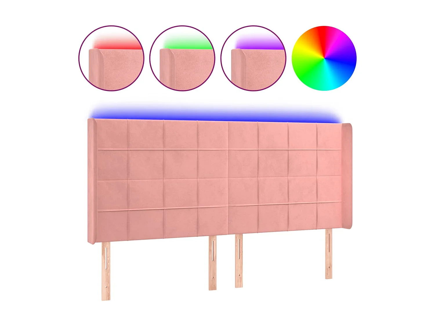 Hoofdbord | Hoofdeinde LED 203x16x118/128 cm fluweel roze