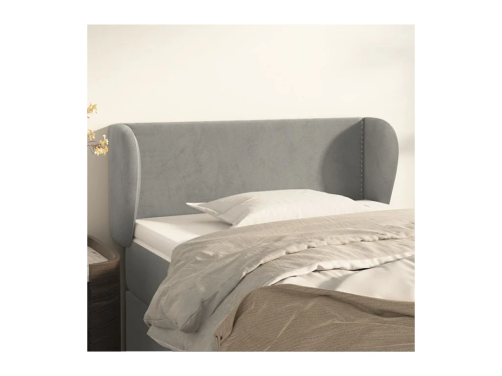 Mueble cabecero | Cabezal de cama | Cabecero de terciopelo gris claro 93x23x78/88 cm