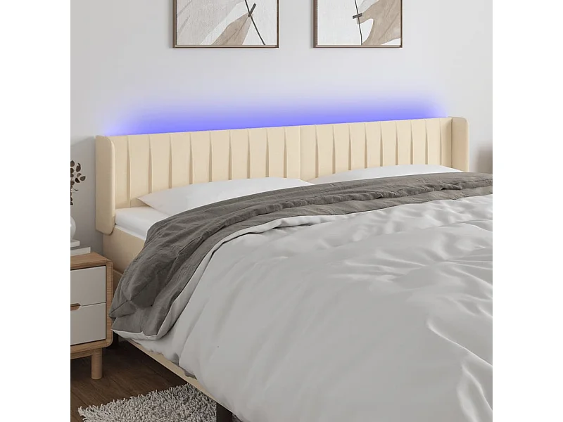 Mueble cabecero | Cabezal de cama | Cabecero con LED de tela crema 203x16x78/88 cm