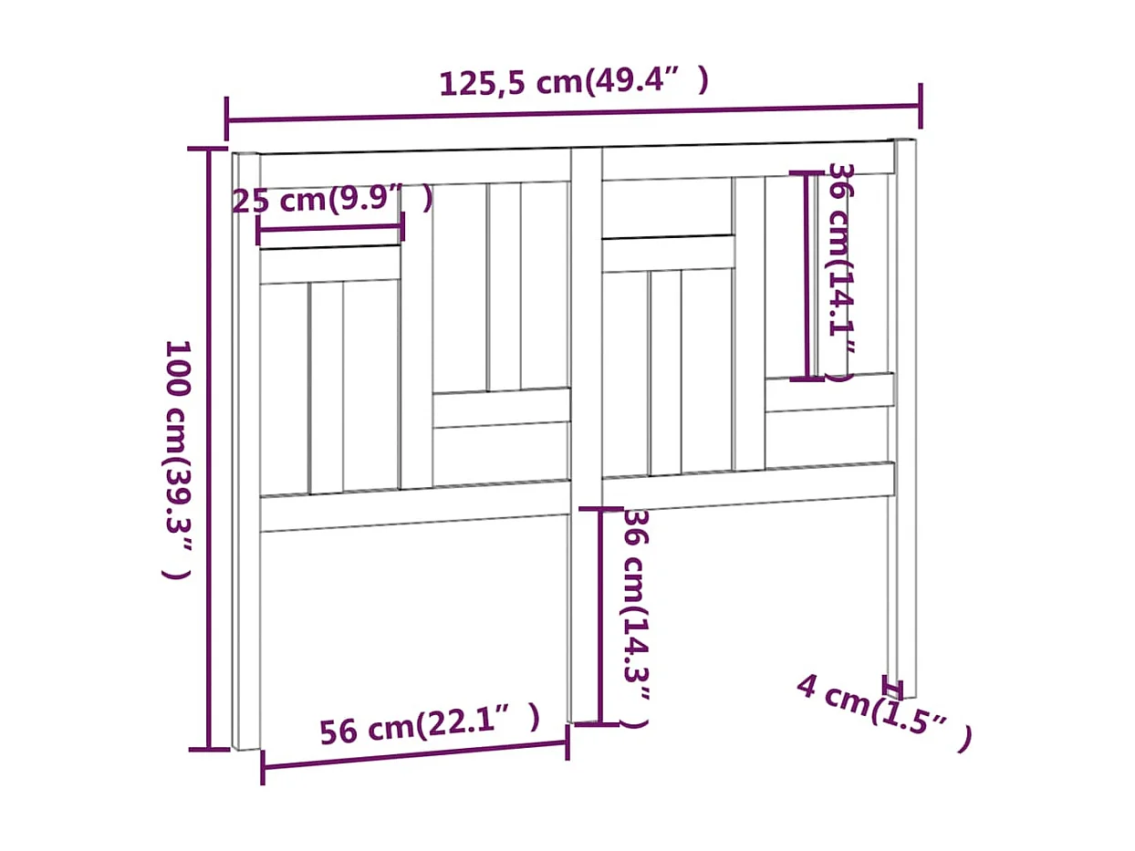 Tête de Lit | Panneau de tête pour lit Moderne Gris 125,5x4x100 cm Bois massif de pin