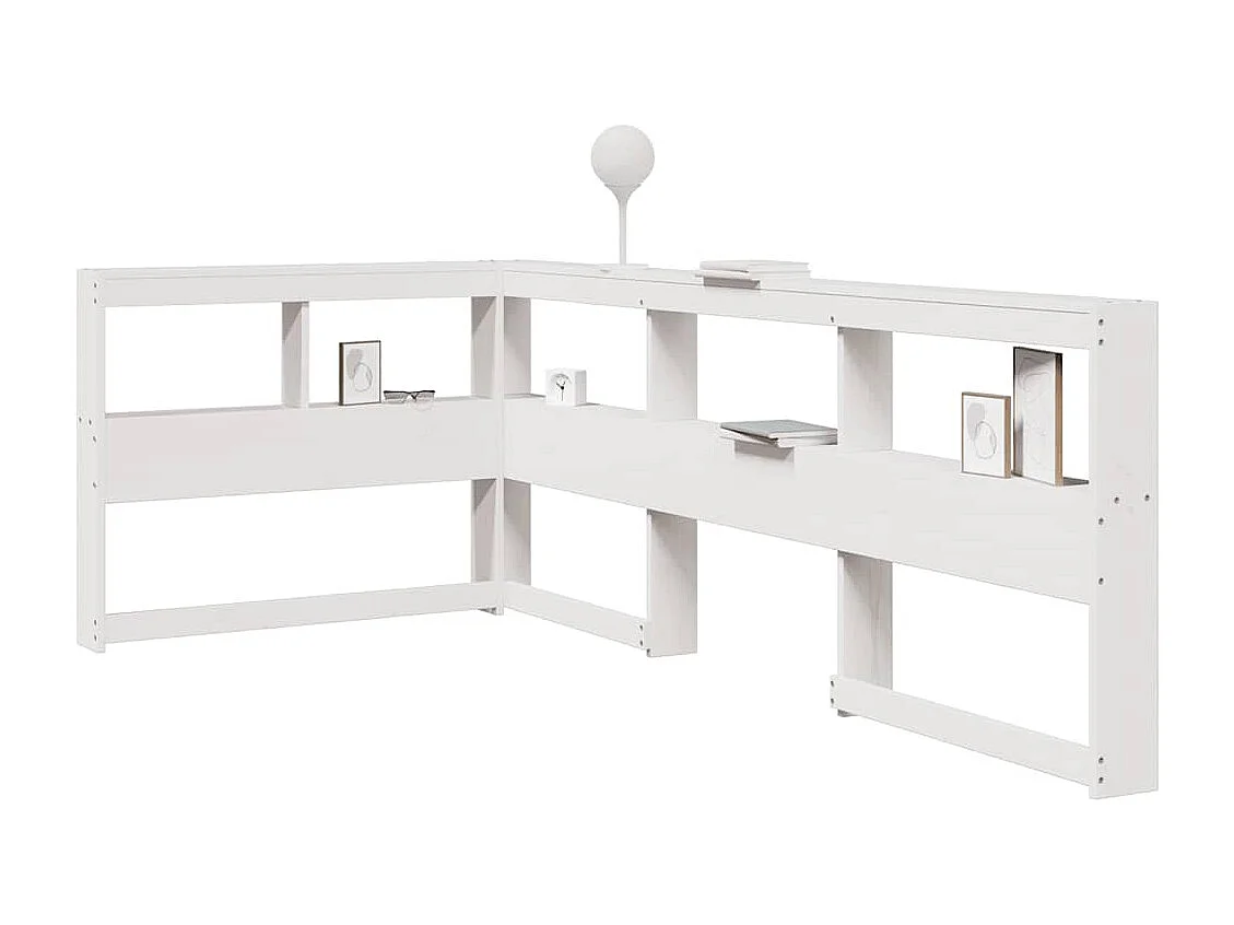 Mueble cabecero | Cabecero | Cabezal de cama librería en forma de L madera maciza pino blanco 90cm