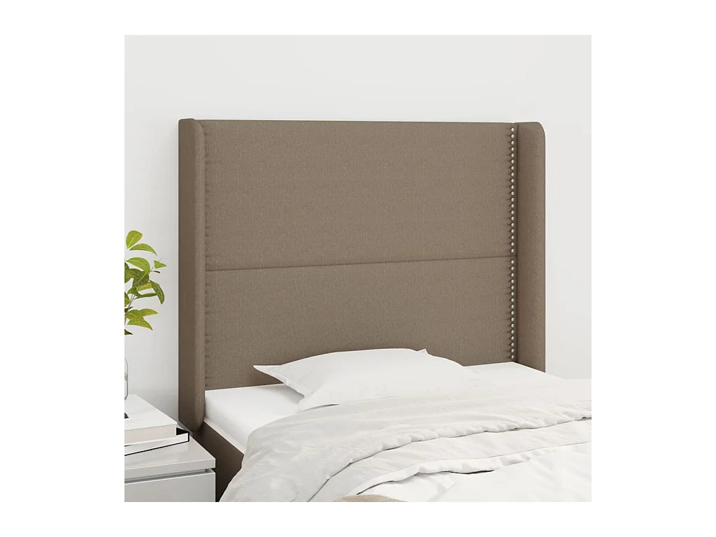 Cabecero | Cabezal de Cama | Mueble cabecero con orejas de tela gris taupe 93x16x118/128 cm