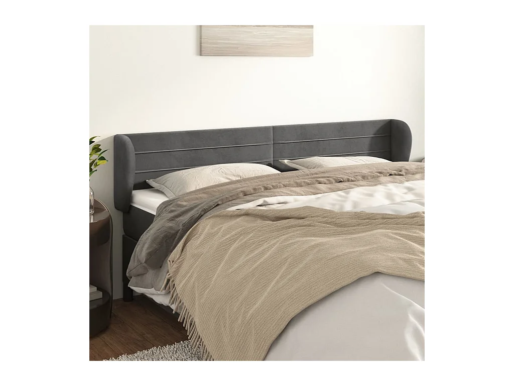 Mueble cabecero | Cabezal de cama | Cabecero de terciopelo gris oscuro 163x23x78/88 cm