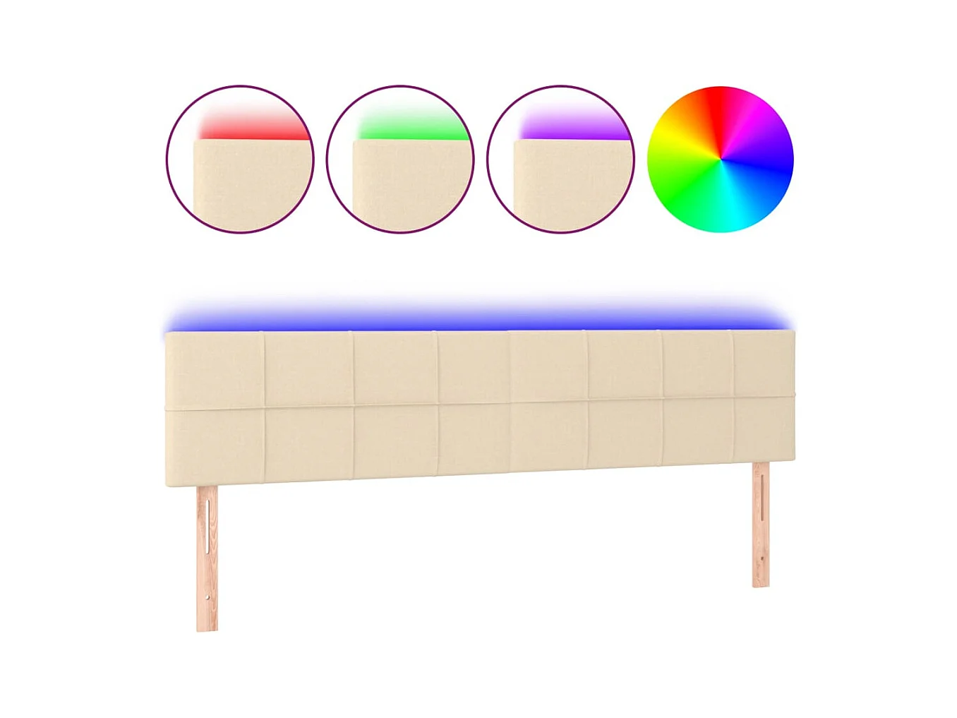 Mueble cabecero | Cabezal de cama | Cabecero con LED de tela color crema 180x5x78/88 cm