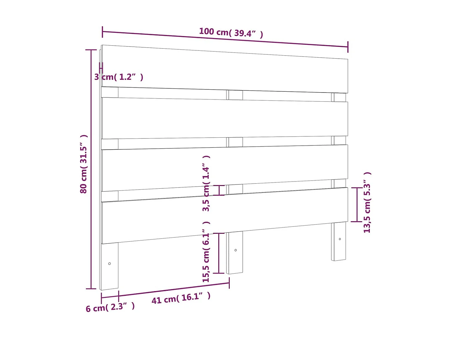 Hoofdbord | Hoofdeinde 100x3x80 cm massief grenenhout zwart