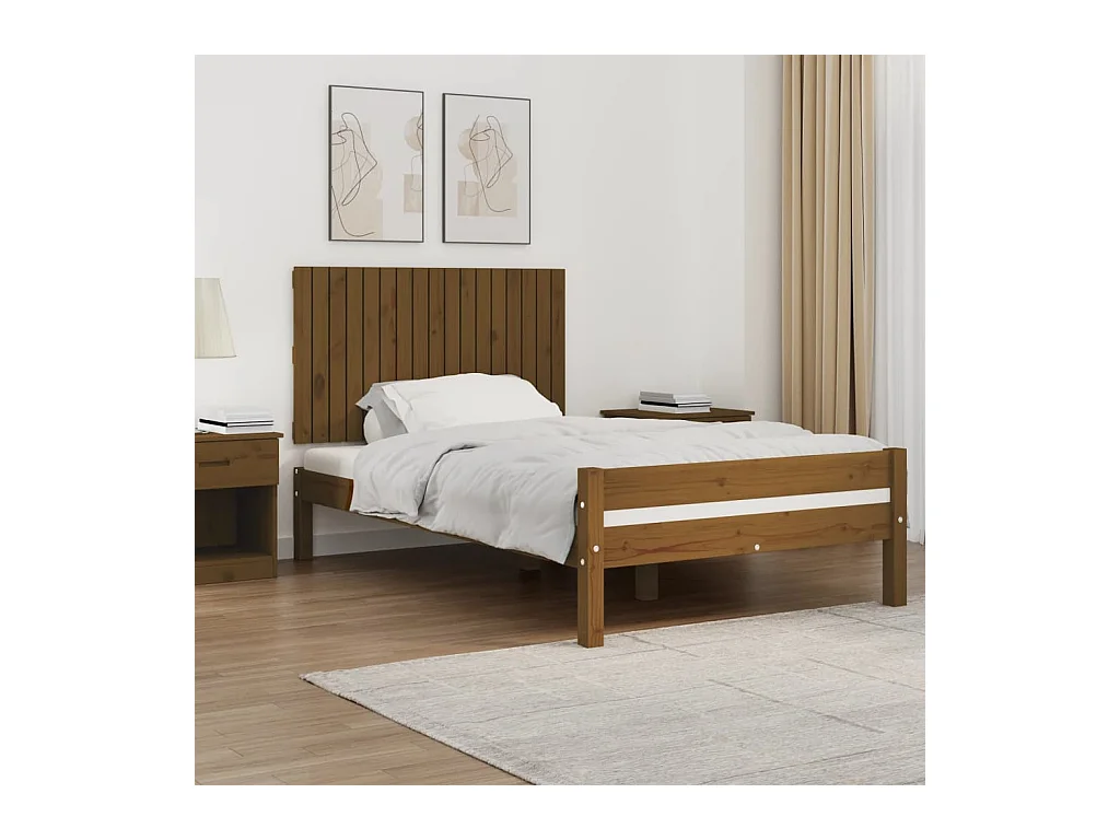 Cabecero cama | Cabezal de cama | Mueble de cabecero pared madera maciza pino marrón miel 108x3x60 cm