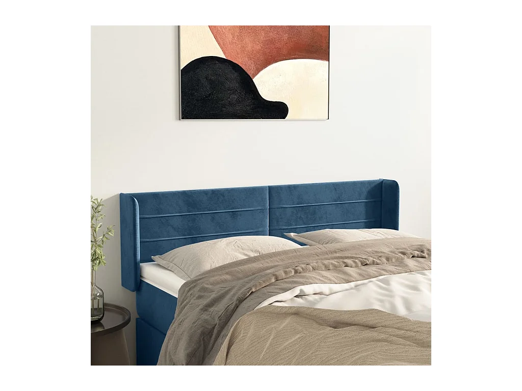 Tête de Lit | Panneau de tête pour lit Moderne avec oreilles Bleu foncé 147x16x78/88 cm Velours