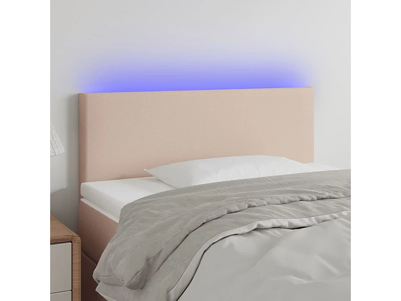 Cabecero | Cabezal de Cama | Mueble cabecero con LED cuero sintético color capuchino 90x5x78/88 cm