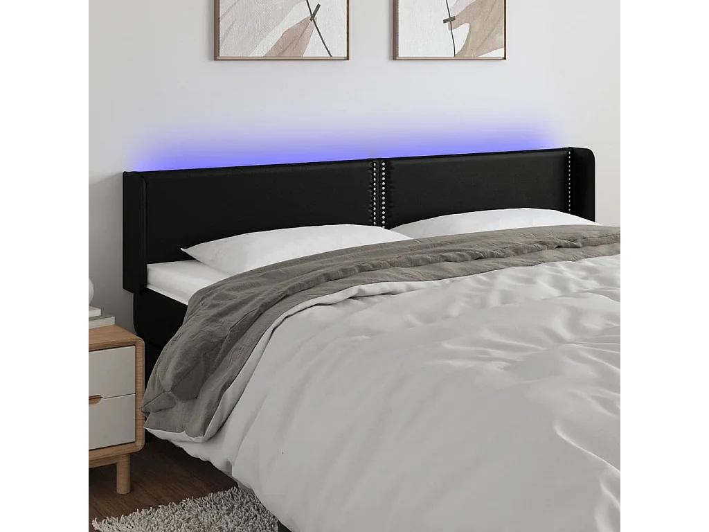 Hoofdbord | Hoofdeinde LED 183x16x78/88 cm kunstleer zwart
