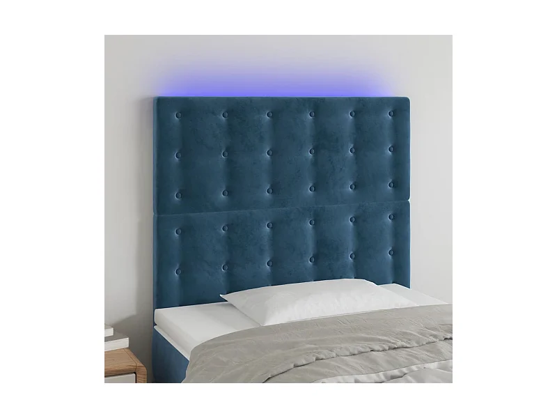 Tête de Lit | Panneau de tête pour lit Moderne à LED Bleu foncé 80x5x118/128 cm Velours