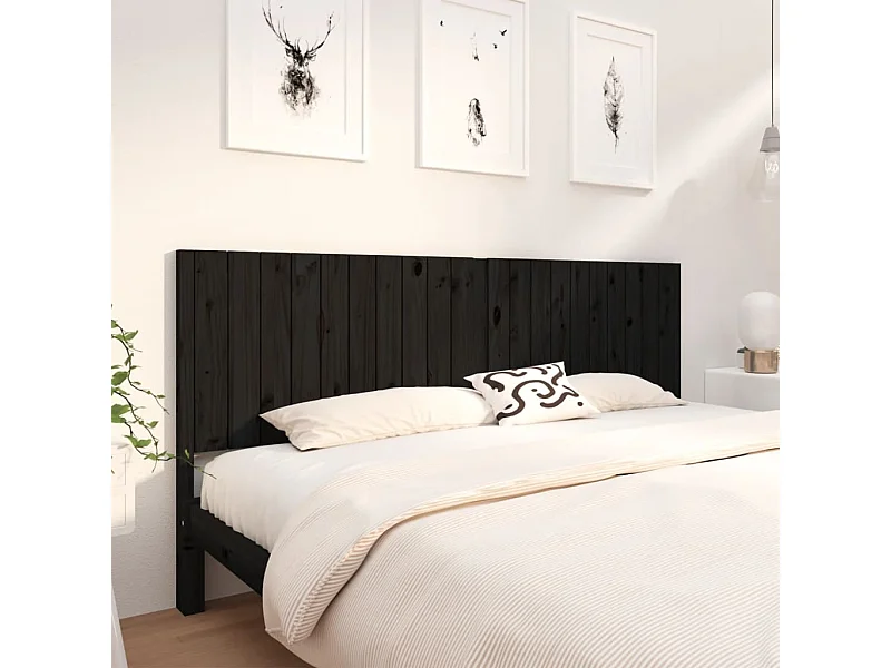 Tête de Lit | Panneau de tête pour lit Moderne Noir 205,5x4x100 cm Bois massif de pin