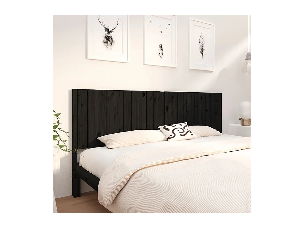 Tête de Lit | Panneau de tête pour lit Moderne Noir 205,5x4x100 cm Bois massif de pin