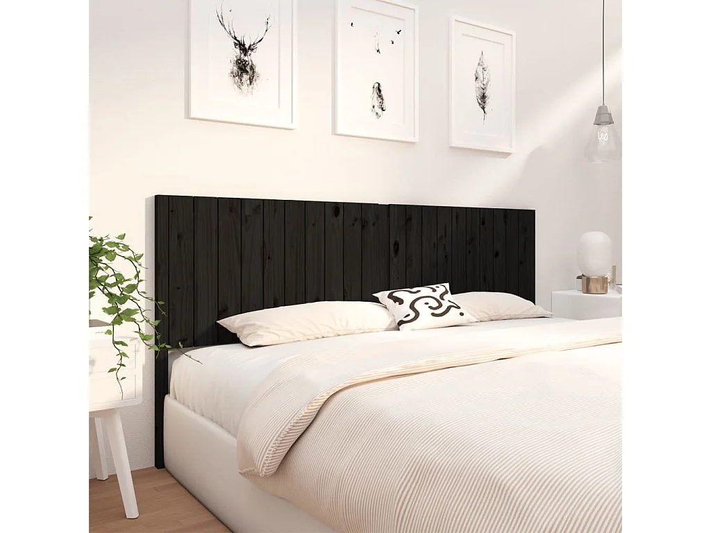 Tête de Lit | Panneau de tête pour lit Moderne Noir 205,5x4x100 cm Bois massif de pin