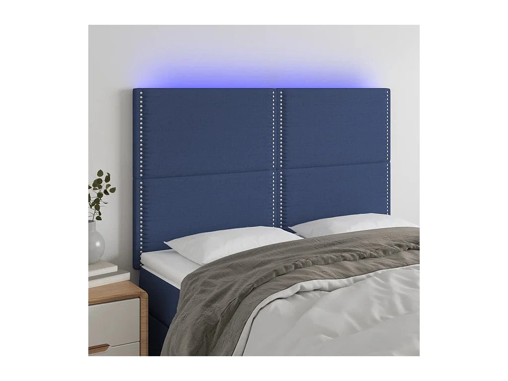 Tête de Lit | Panneau de tête pour lit Moderne à LED Bleu 144x5x118/128 cm Tissu