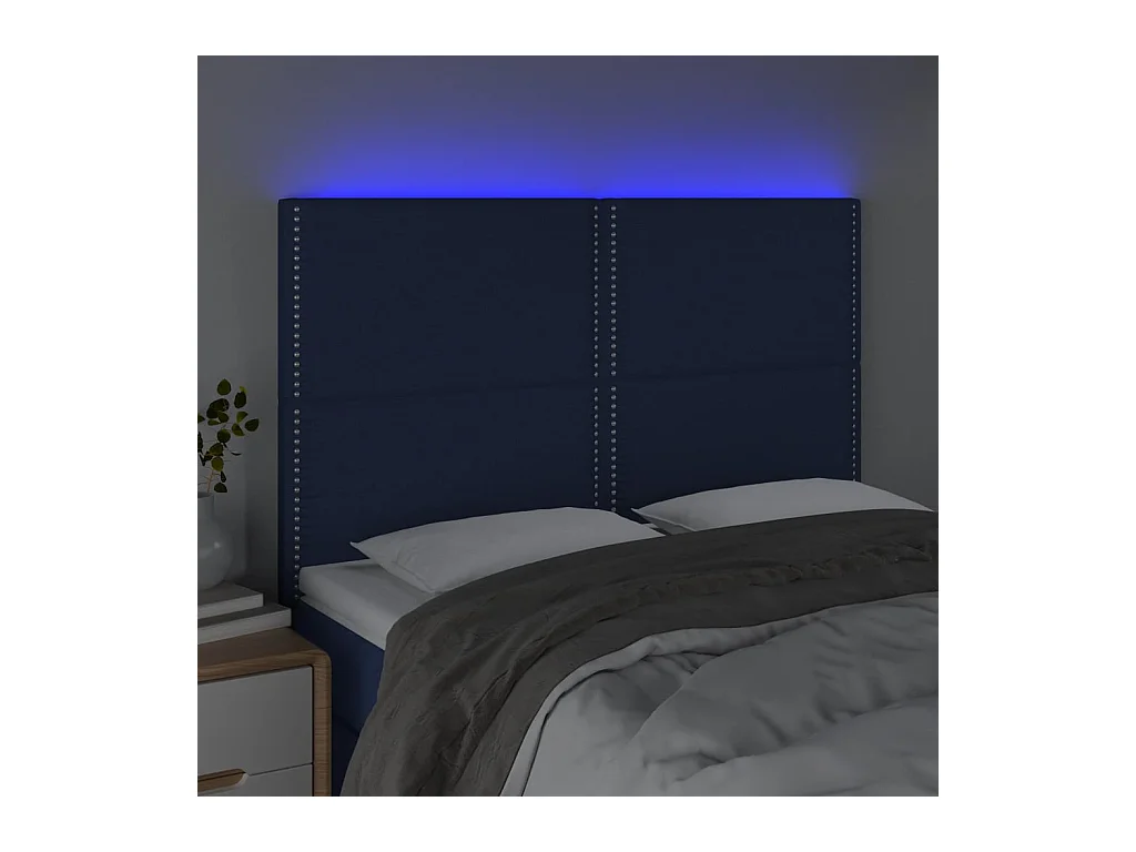 Tête de Lit | Panneau de tête pour lit Moderne à LED Bleu 144x5x118/128 cm Tissu