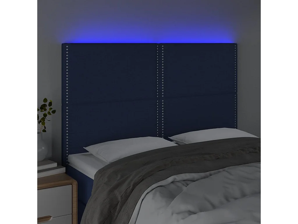 Tête de Lit | Panneau de tête pour lit Moderne à LED Bleu 144x5x118/128 cm Tissu
