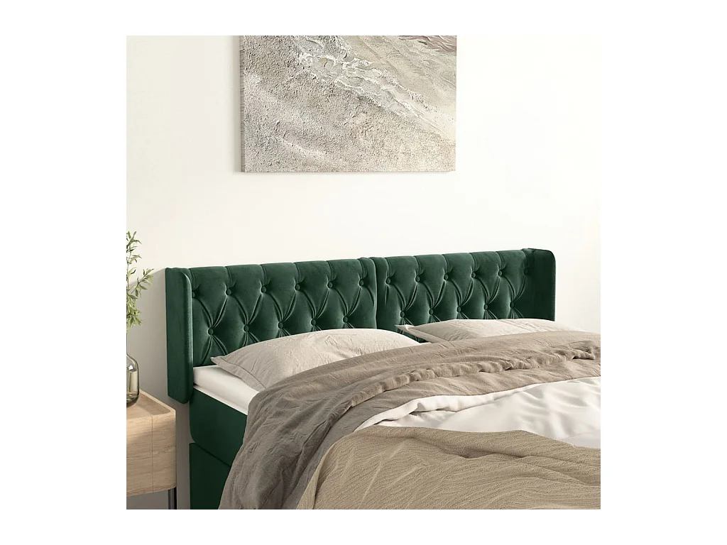 Tête de Lit | Panneau de tête pour lit Moderne avec oreilles Vert foncé 147x16x78/88 cm Velours