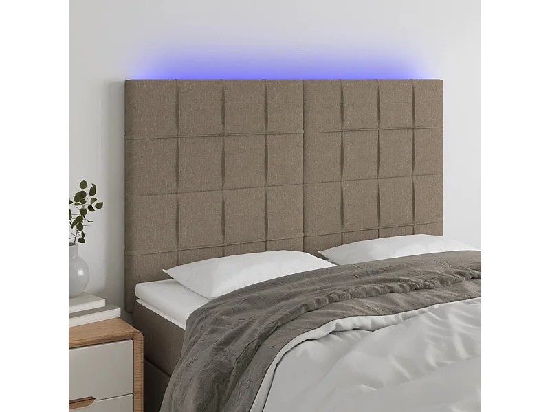 Tête de Lit | Panneau de tête pour lit Moderne à LED Taupe 144x5x118/128 cm Tissu