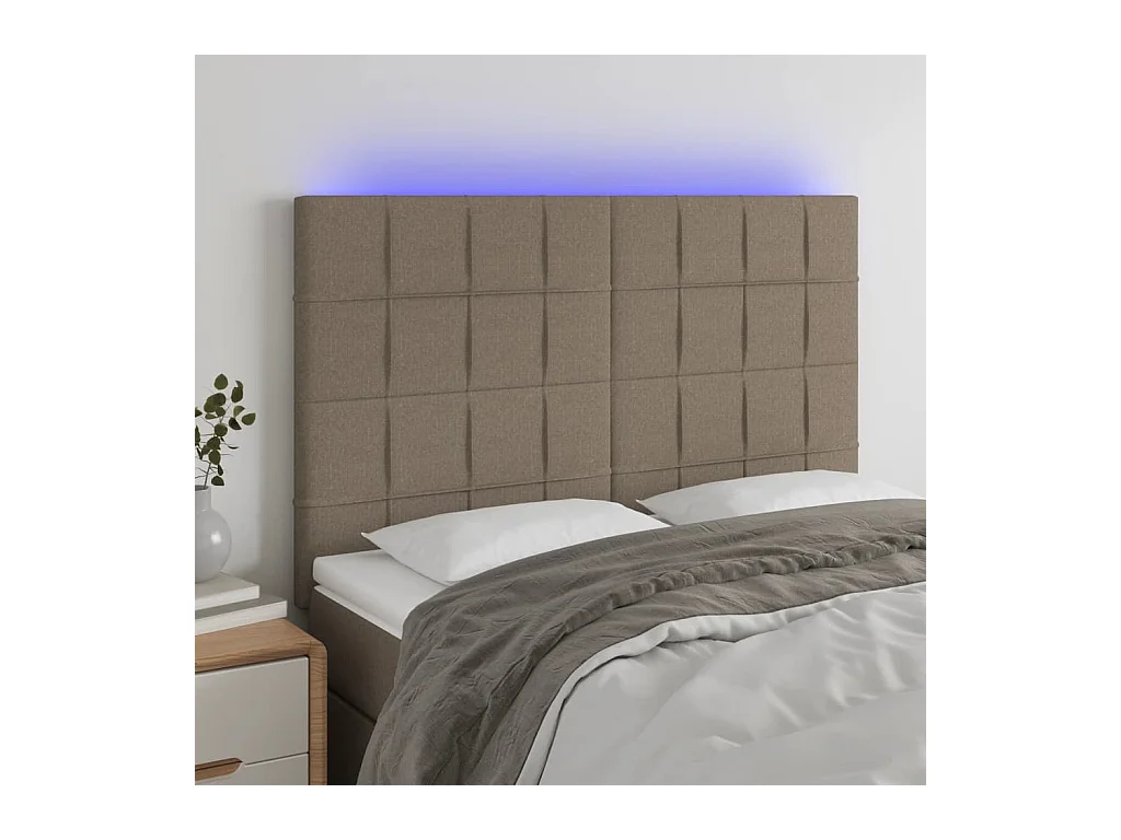 Cabecero | Cabezal de Cama | Mueble cabecero con luces LED tela gris taupe 144x5x118/128 cm