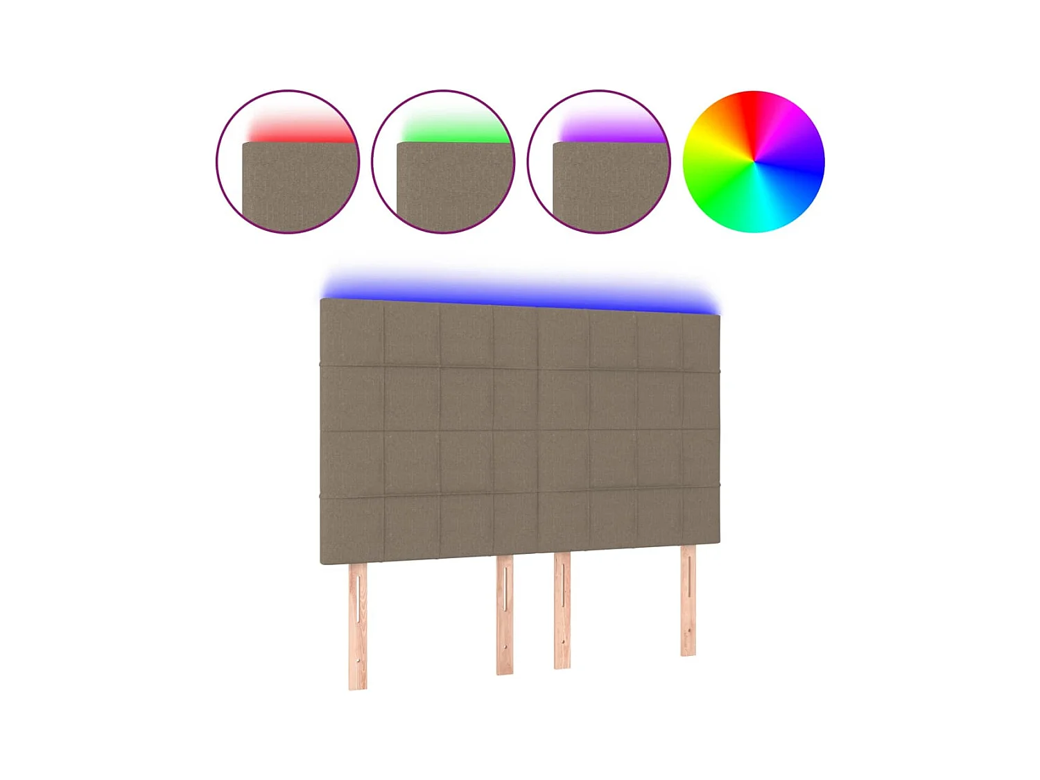 Cabecero | Cabezal de Cama | Mueble cabecero con luces LED tela gris taupe 144x5x118/128 cm