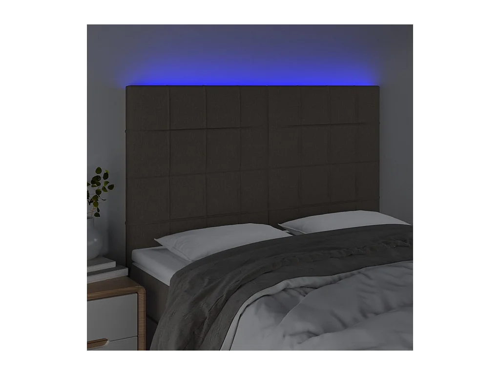 Cabecero | Cabezal de Cama | Mueble cabecero con luces LED tela gris taupe 144x5x118/128 cm