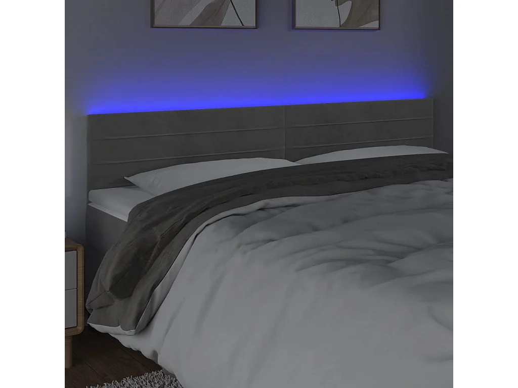 Hoofdbord | Hoofdeinde LED 200x5x78/88 cm fluweel lichtgrijs