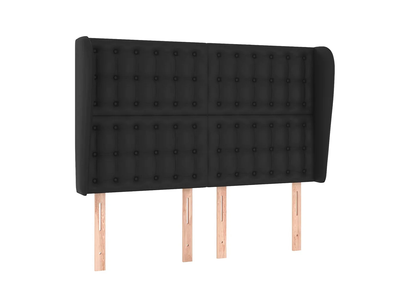 Cabecero | Cabezal de Cama | Mueble cabecero con orejas de cuero sintético negro 147x23x118/128 cm