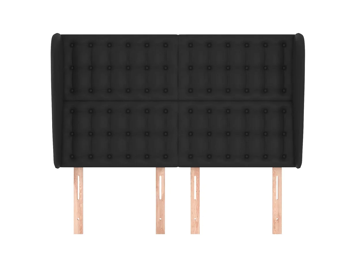 Cabecero | Cabezal de Cama | Mueble cabecero con orejas de cuero sintético negro 147x23x118/128 cm