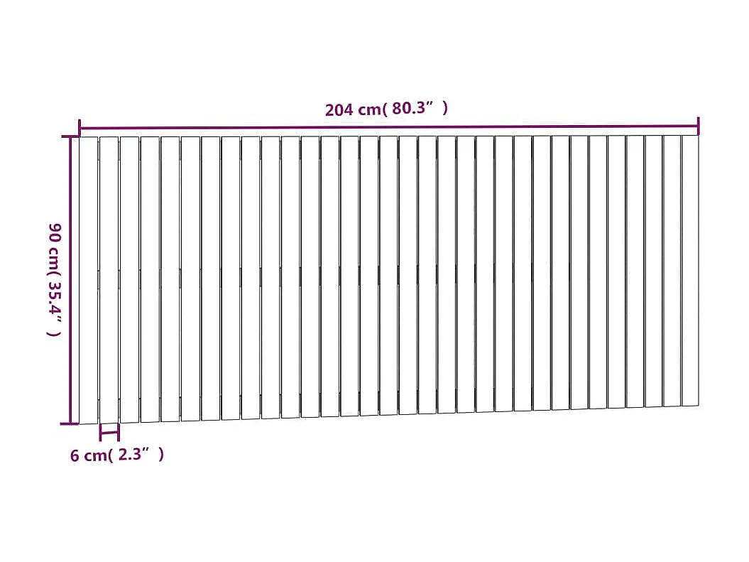 WandHoofdbord | Hoofdeinde 204x3x90 cm massief grenenhout grijs