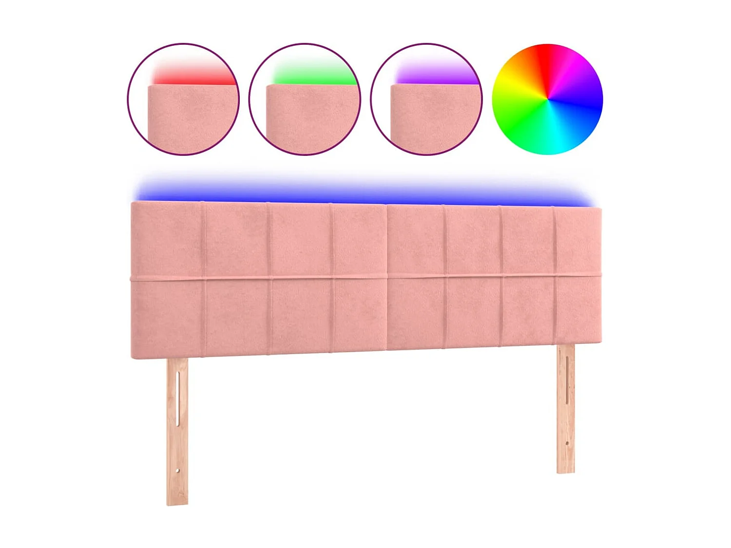 Tête de Lit | Panneau de tête pour lit Moderne à LED Rose 144x5x78/88 cm Velours
