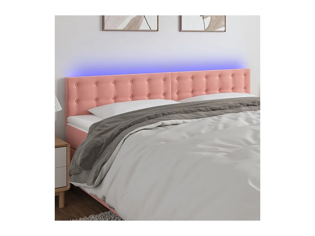 Cabecero | Cabezal de Cama | Mueble cabecero con LED de terciopelo rosa 200x5x78/88 cm