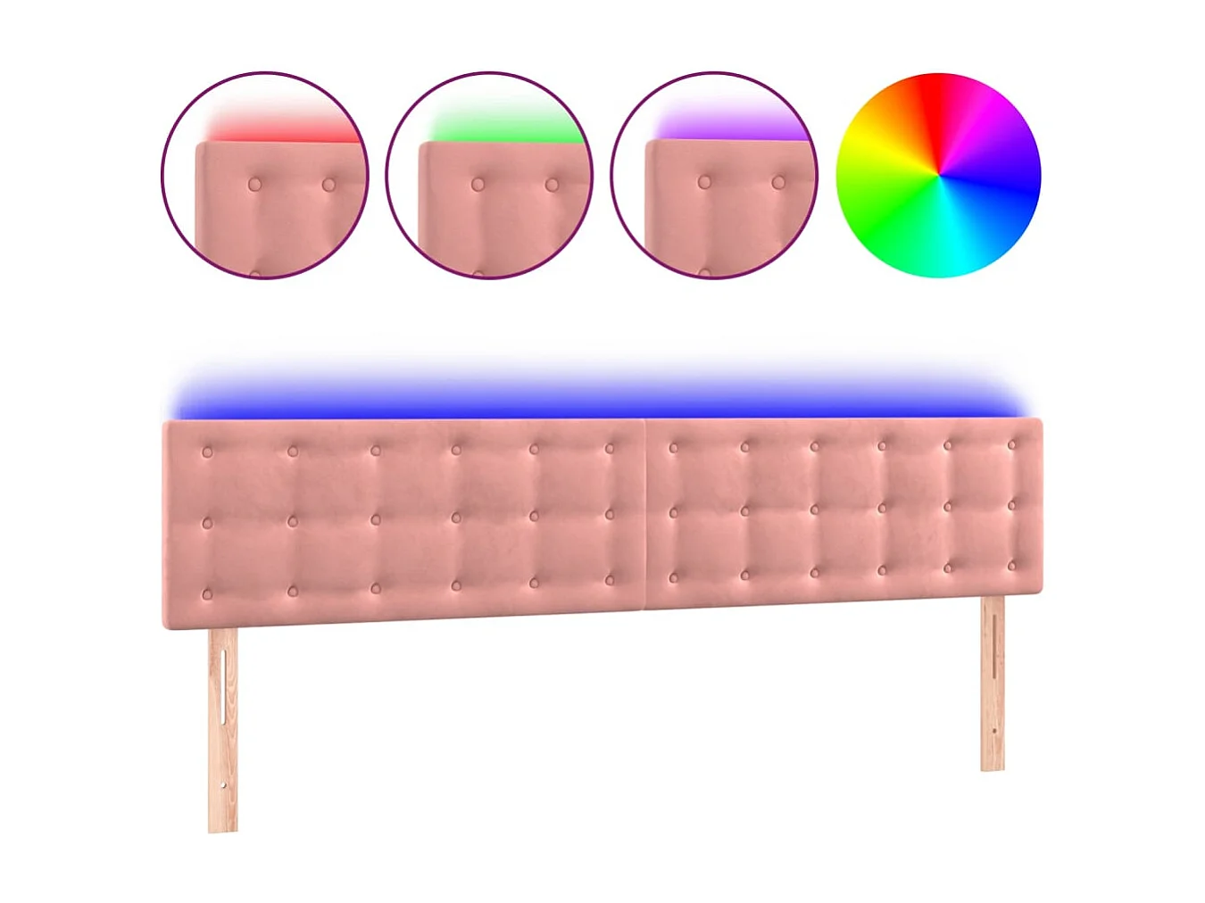 Hoofdbord | Hoofdeinde LED 200x5x78/88 cm fluweel roze