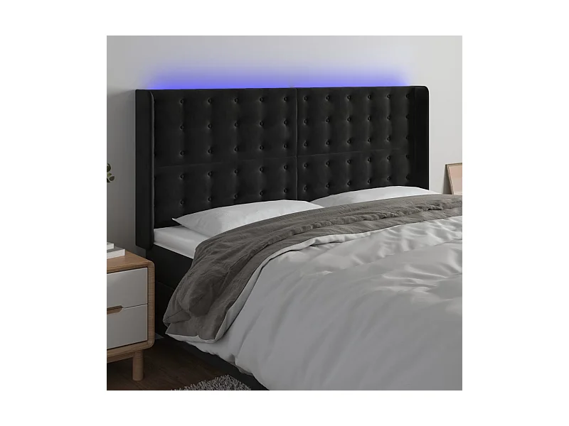 Tête de Lit | Panneau de tête pour lit Moderne à LED Noir 163x16x118/128 cm Velours