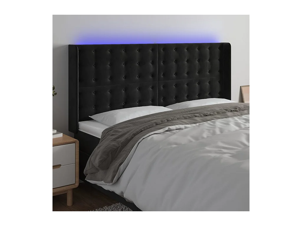 Cabecero | Cabezal de Cama | Mueble cabecero con LED de terciopelo negro 163x16x118/128 cm
