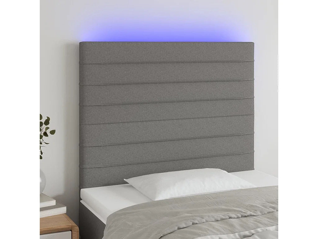 Tête de Lit | Panneau de tête pour lit Moderne à LED Gris foncé 100x5x118/128 cm Tissu