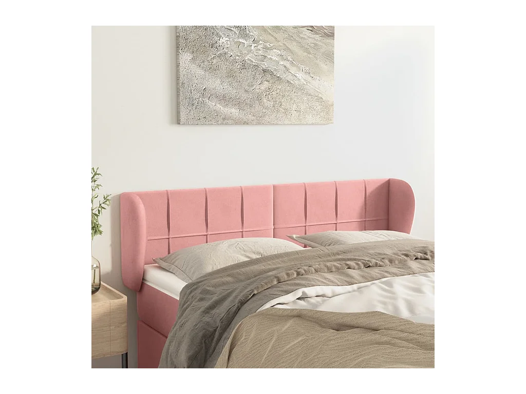 Tête de Lit | Panneau de tête pour lit Moderne avec oreilles Rose 147x23x78/88 cm Velours