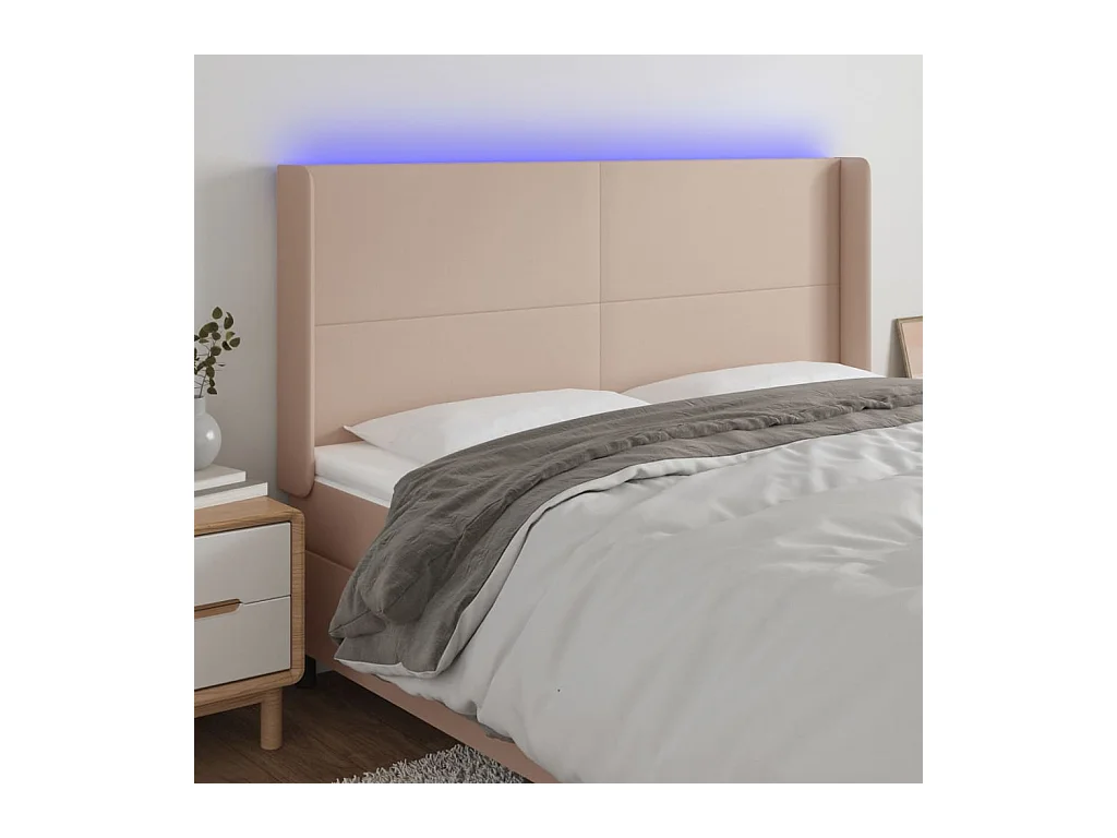 Cabecero | Cabezal de Cama | Mueble cabecero con LED cuero sintético capuchino 183x16x118/128cm
