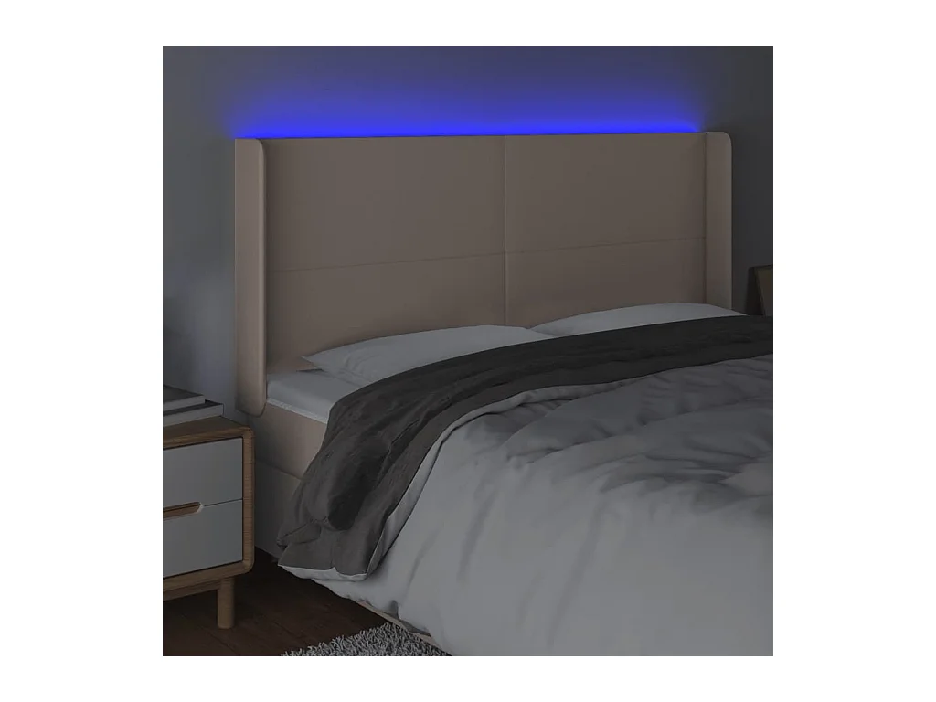 Cabecero | Cabezal de Cama | Mueble cabecero con LED cuero sintético capuchino 183x16x118/128cm