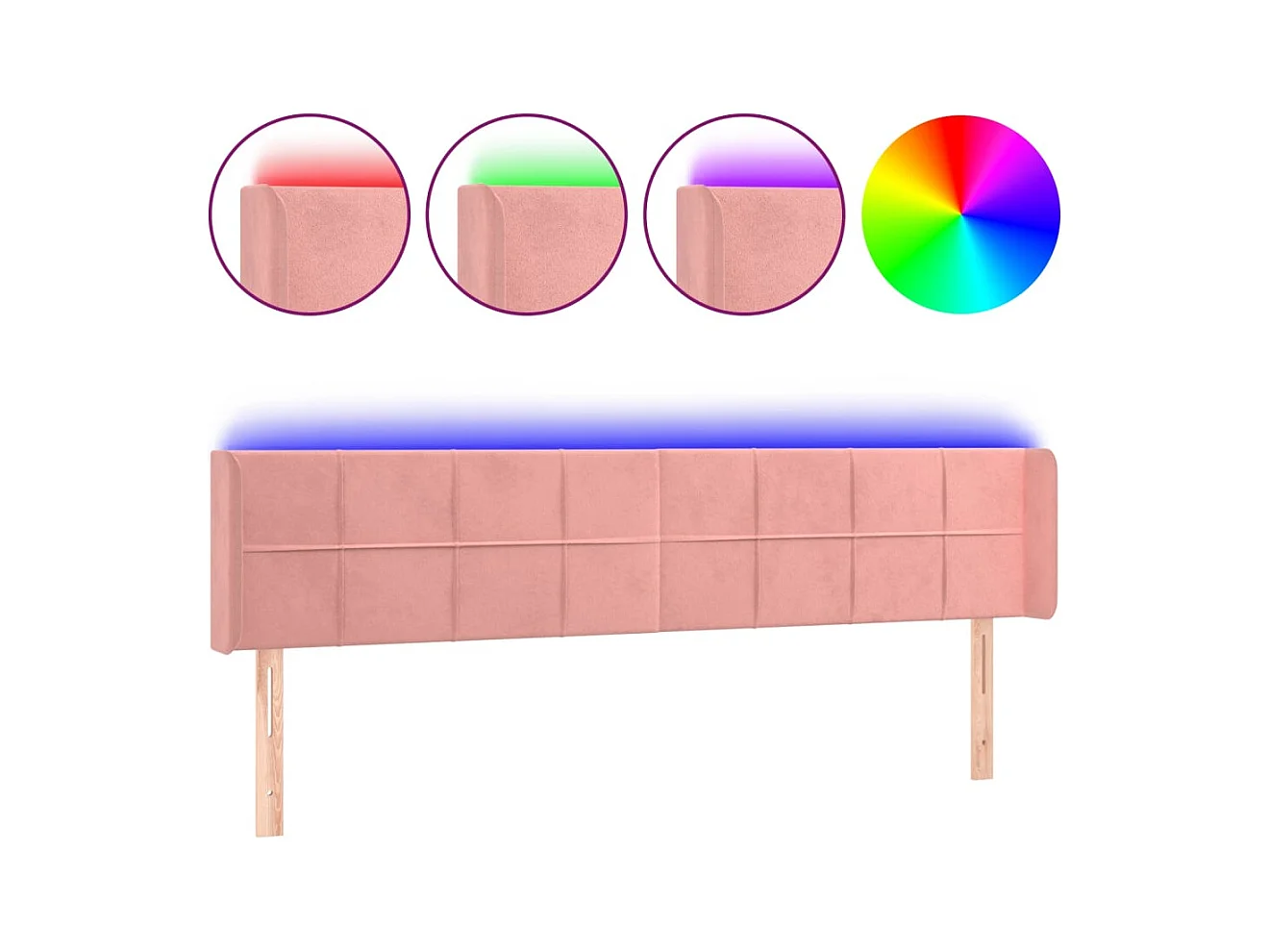 Cabecero | Cabezal de Cama | Mueble cabecero con LED de terciopelo rosa 203x16x78/88 cm