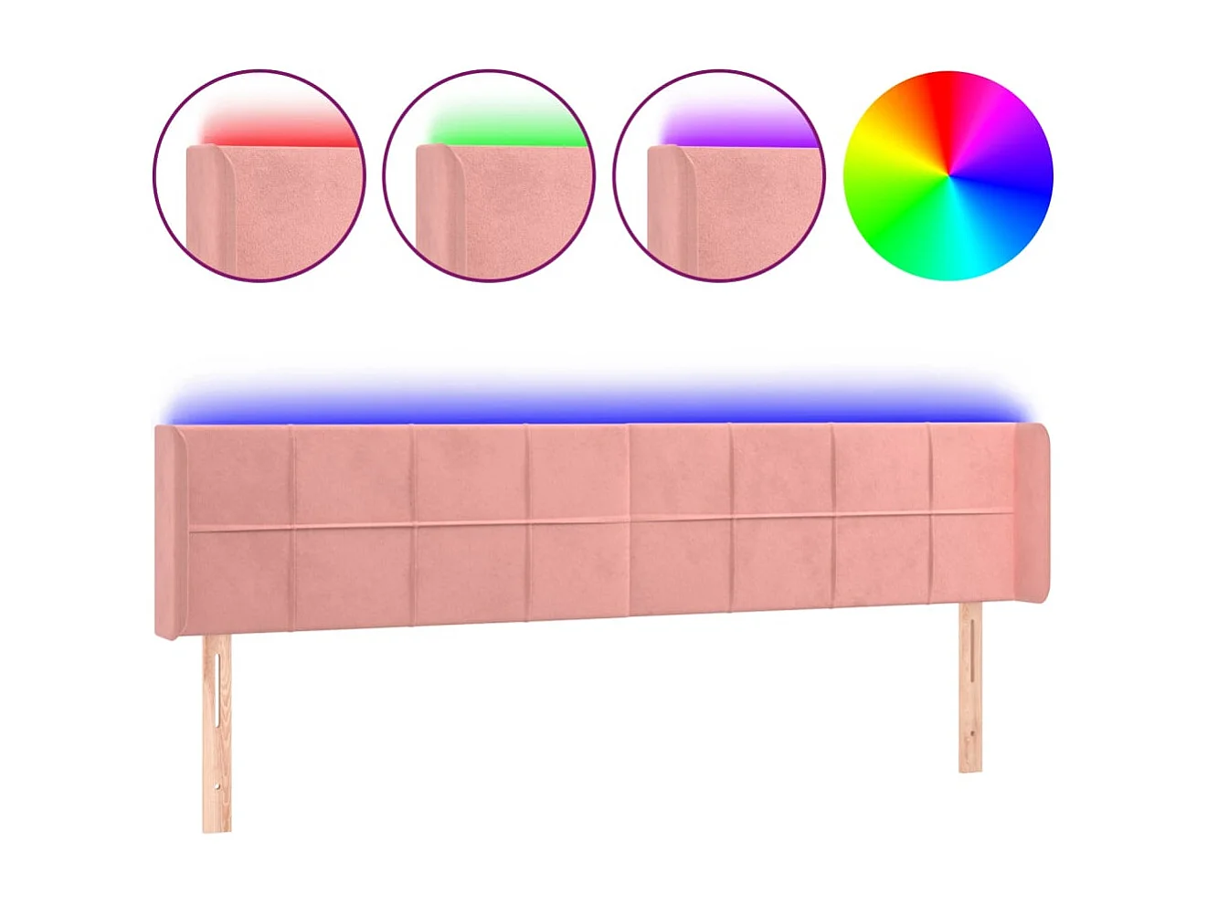 Hoofdbord | Hoofdeinde LED 203x16x78/88 cm fluweel roze