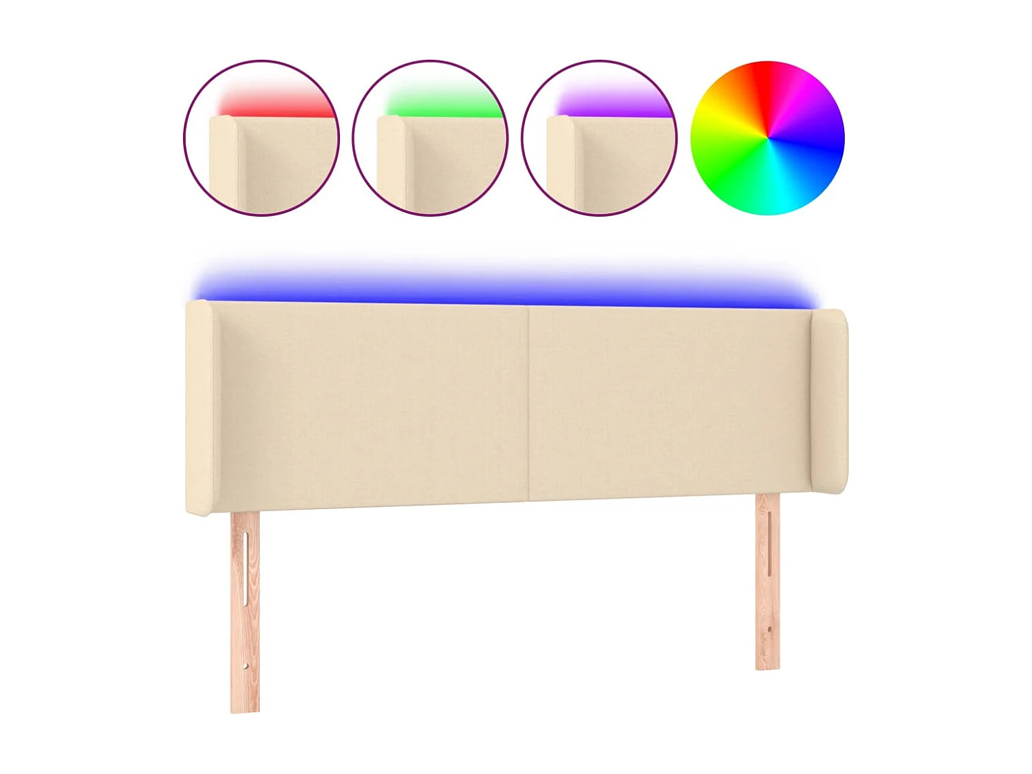 Mueble cabecero | Cabezal de cama | Cabecero con LED de tela crema 147x16x78/88 cm
