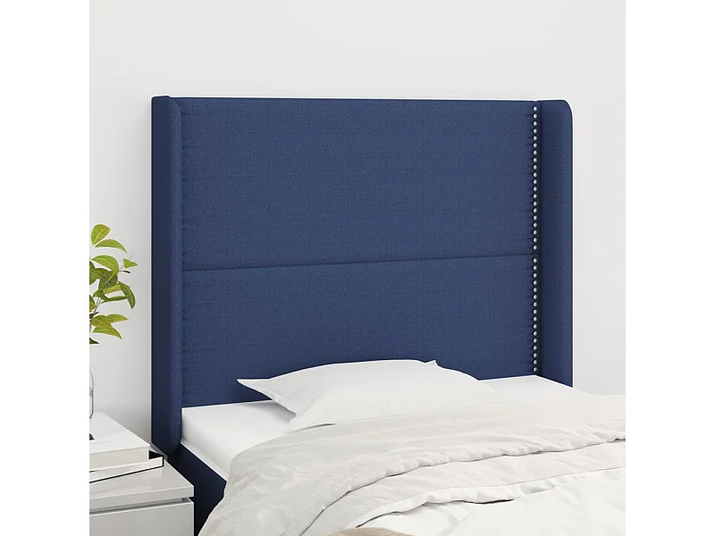 Tête de Lit | Panneau de tête pour lit Moderne avec oreilles Bleu 103x16x118/128 cm Tissu