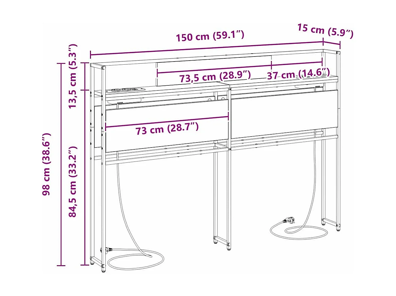 Mueble cabecero con almacenamiento | Cabecera de almacenamiento con estante Gris sonoma 150 cm