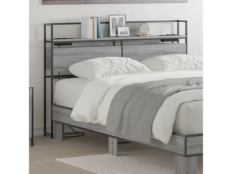 Mueble cabecero con almacenamiento | Cabecera de almacenamiento con estante Gris sonoma 150 cm