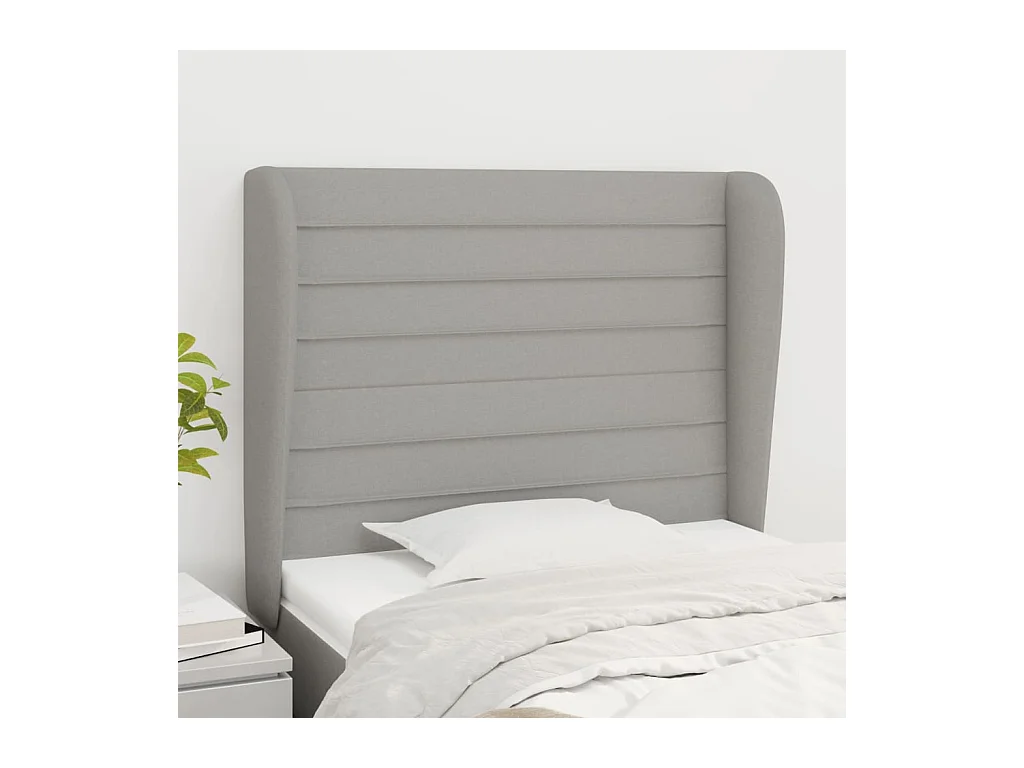 Cabecero | Cabezal de Cama | Mueble cabecero con orejas de tela gris claro 103x23x118/128 cm