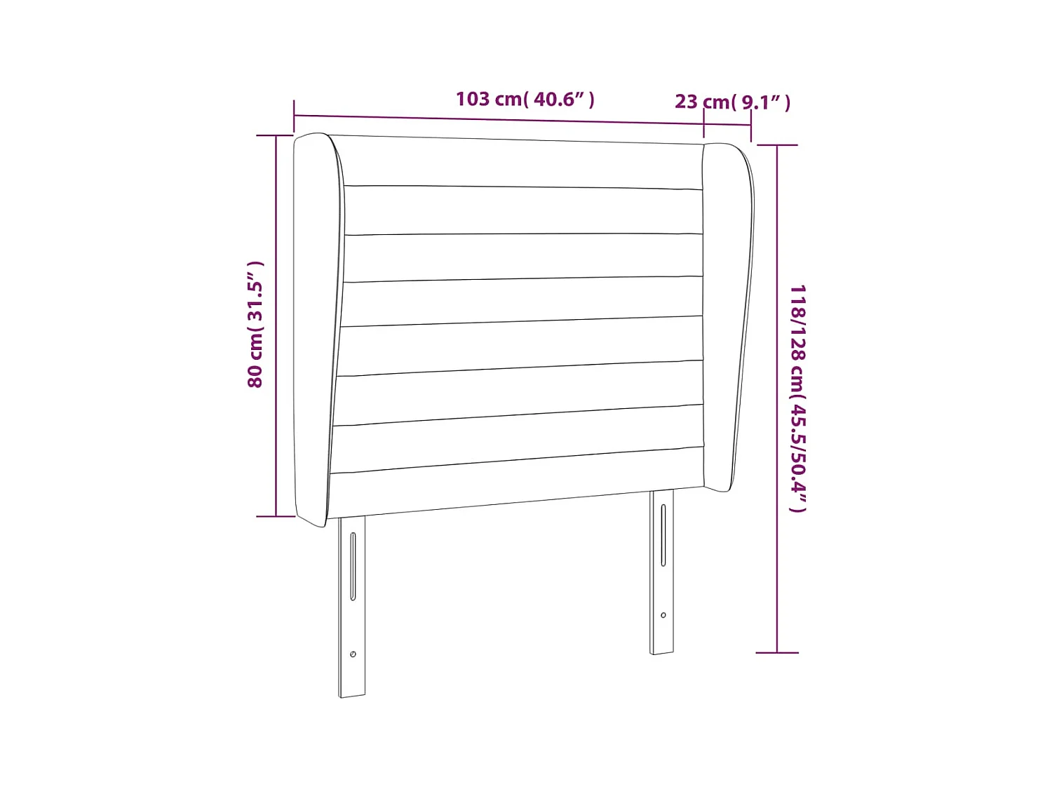 Cabecero | Cabezal de Cama | Mueble cabecero con orejas de tela gris claro 103x23x118/128 cm